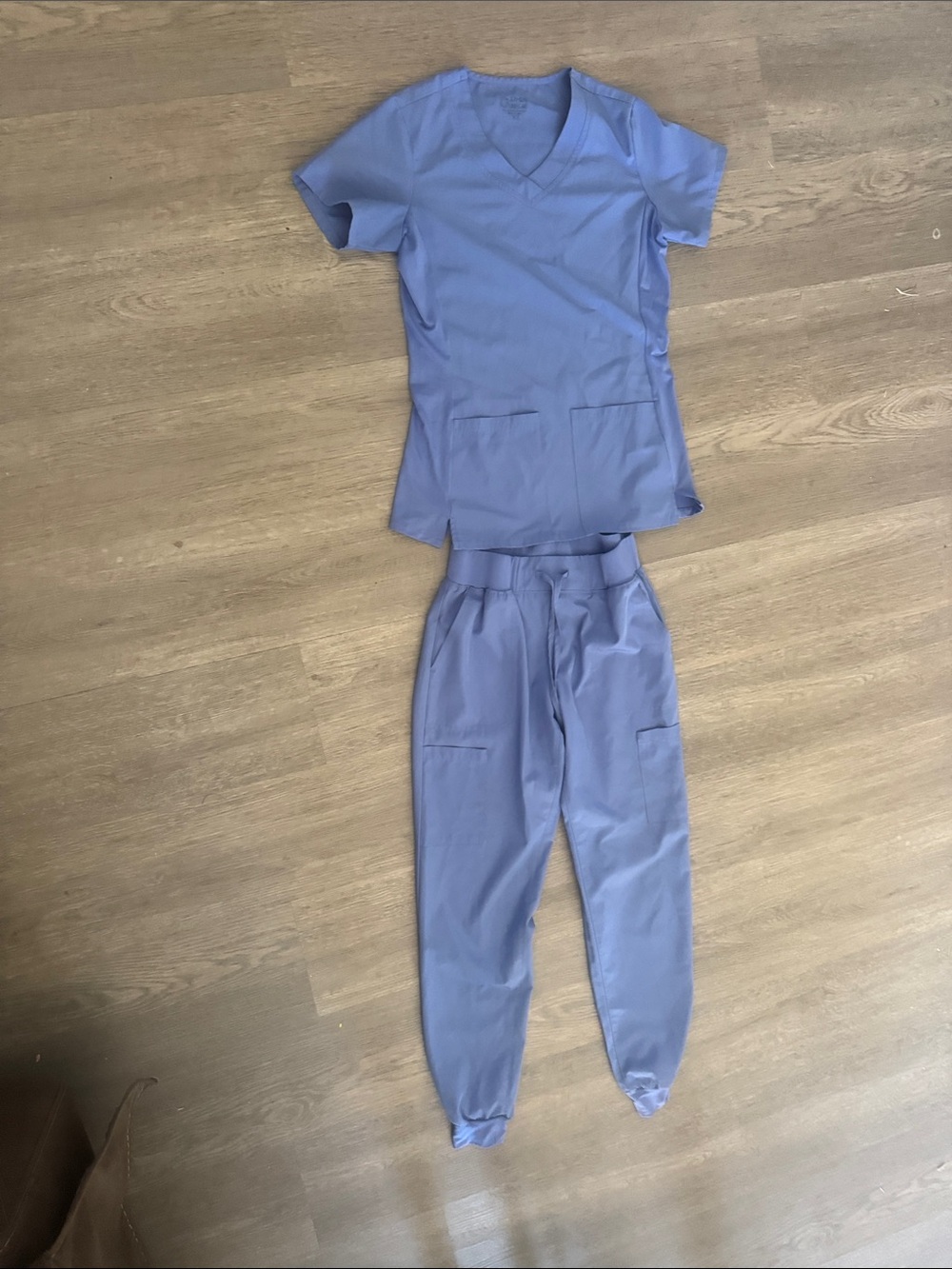Angie Periwinkle Blue Scrub Top and Drawstring Joggers